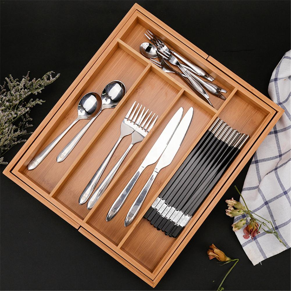 Expandable Cutlery Bamboo Drawer Organizer Cutlery Tray Kitchen Multi-Functional Drawer Cutlery Storage Box