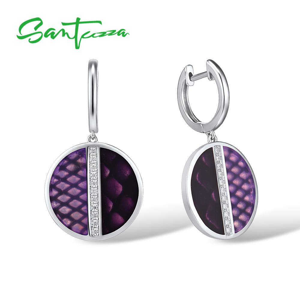 SANTUZZA argent ensemble de bijoux pour les femmes 925 en argent Sterling Chic violet cercle boucles d'oreilles goutte ensemble de bagues Fine bijoux à la main émail