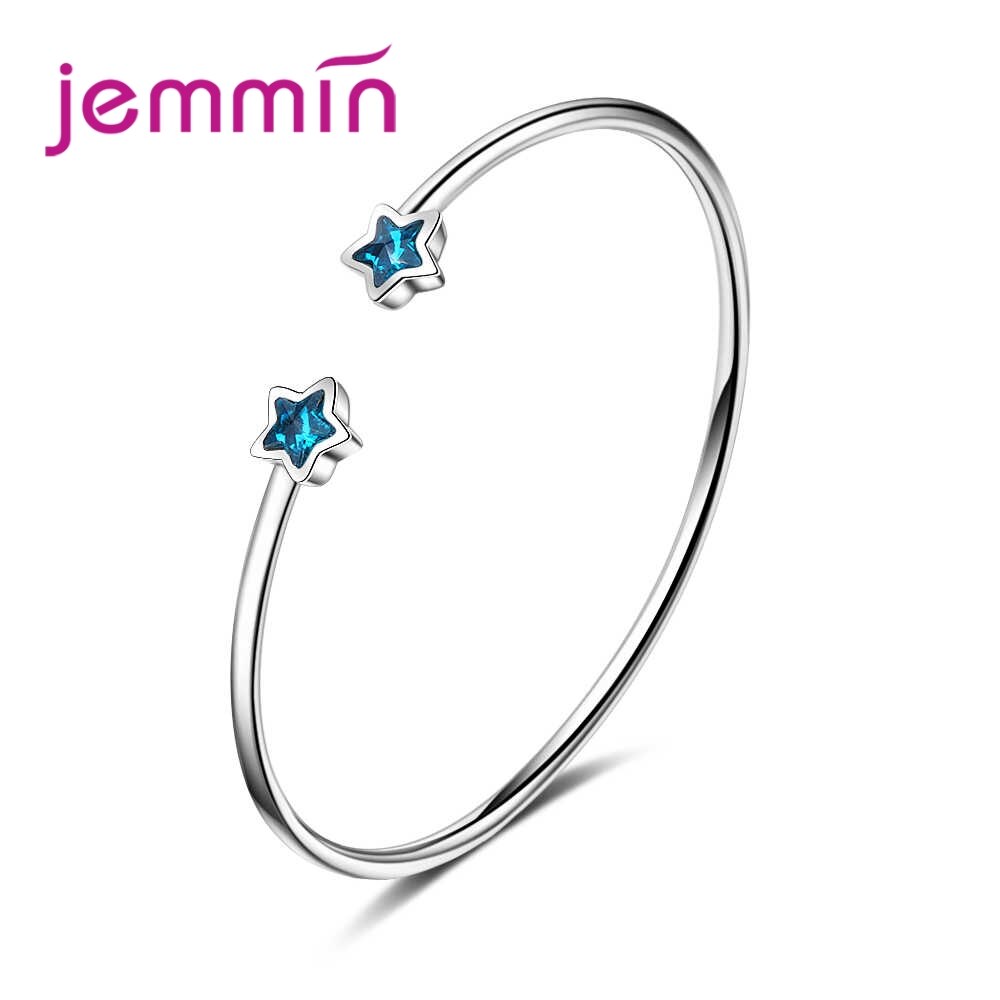 Stijl Blauwe Ster Open Manchet Armbanden Armbanden Voor Vrouwen 925 Sterling Zilver Mode Bruiloft Engagement Armbanden