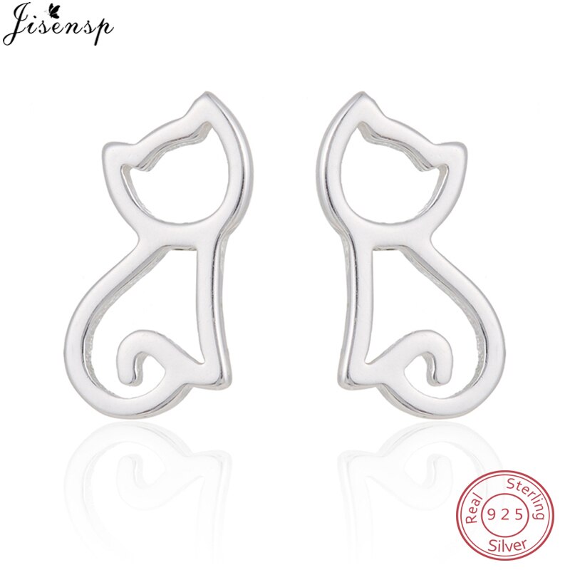 Real 925 Sterling Silver Animal Earrings for Women Minimalist Star Cat Triangle Music Stud Earrings Child Best allergy free: FED093