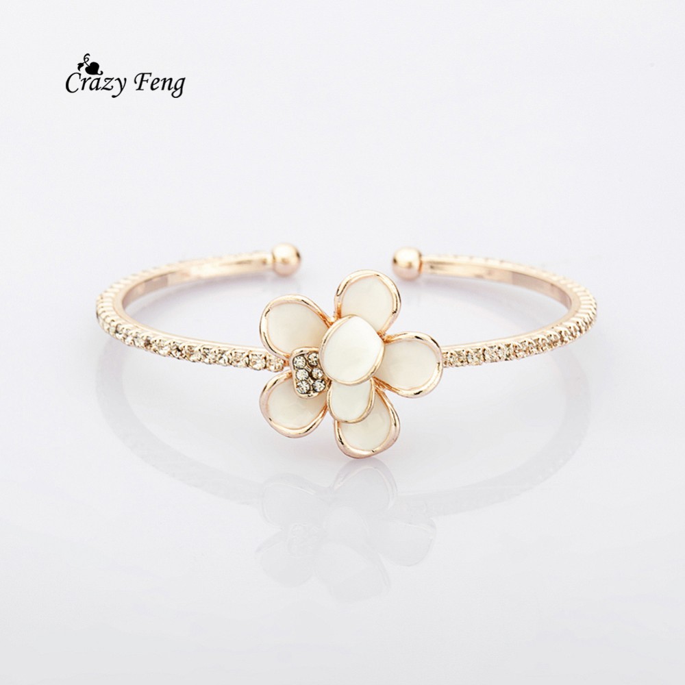 CZ Crystal Bowknot Charms Bracelets & Bangles for Women Rose Gold Color Wedding Party Bangles Jewelry pulseira feminina: 2735