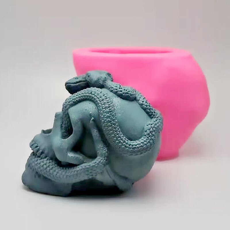 Large Double Snake Skull Silicone Mold DIY Making Plaster Resin Model Halloween Decoration Tool Fudge Ice Chocolate Cake Tool