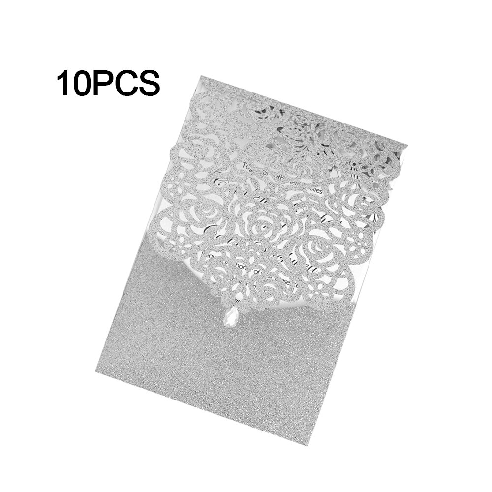 10pcs Pearl paper Business Invitation Glitter Openwork Pocket Rose Lace Invitation Card Wedding Invitation Universal: A