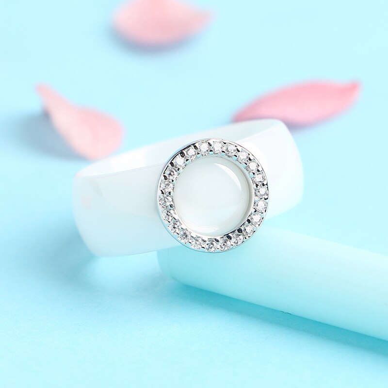 Circle Crystal Rings 8mm Width Healthy Ceramic Rings With Circle Shape Women Wedding Engagement