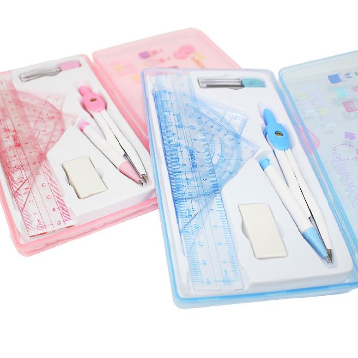 1 Set Cute Drawing Math Compasses Set With Refills/Ruler/Eraser For Drawing Drafting Tools Students Stationery Set