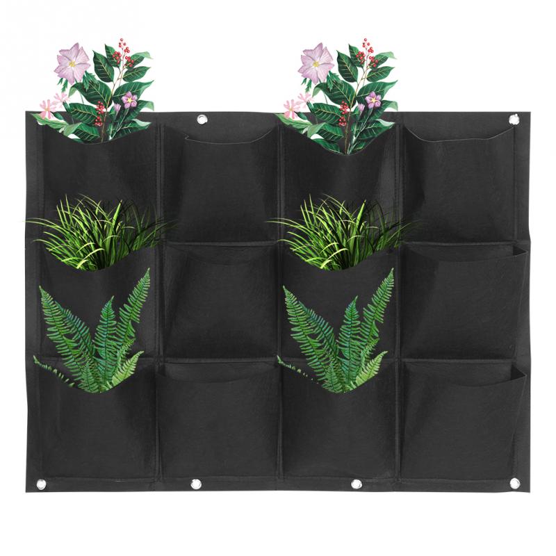 Bolsas de cultivo de plantas de jardín para colgar en la pared jardín Vertical jardinería 6/9/12/18 bolsillos tela de fieltro negro bolsas de crecimiento