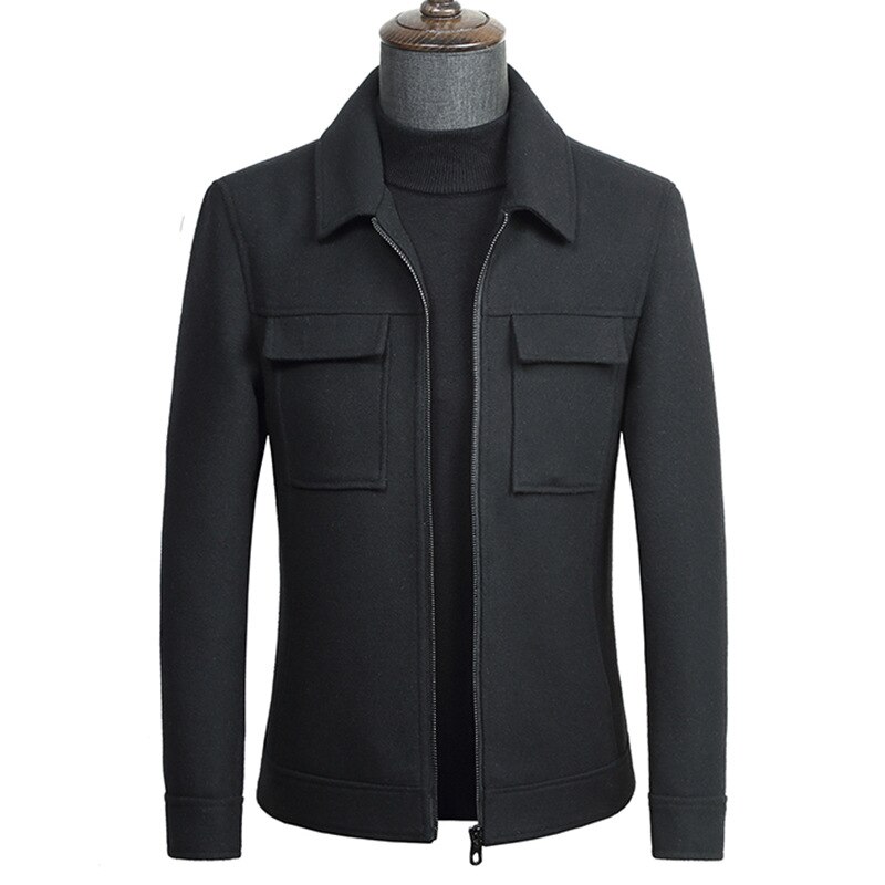 Efterår vinter kort ulden frakke herre slim uld jakke langærmet casual kaki overfrakker mandlige tyk plus size blanding frakke 3xl 4xl: Sort / 180- xl