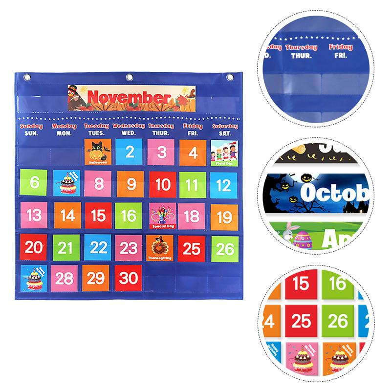 1 Set Portable Wall Hanging Calendar Preschool Learning Toys Classroom Calendar Teaching Calendar Tool