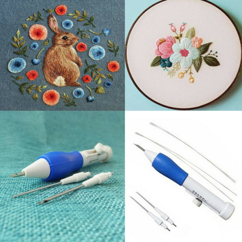 Pluma de bordado mágico, aguja de punzón, costura de bordado a mano con juego de 3 agujas de punzón, accesorios para herramientas de bordado de punto de cruz