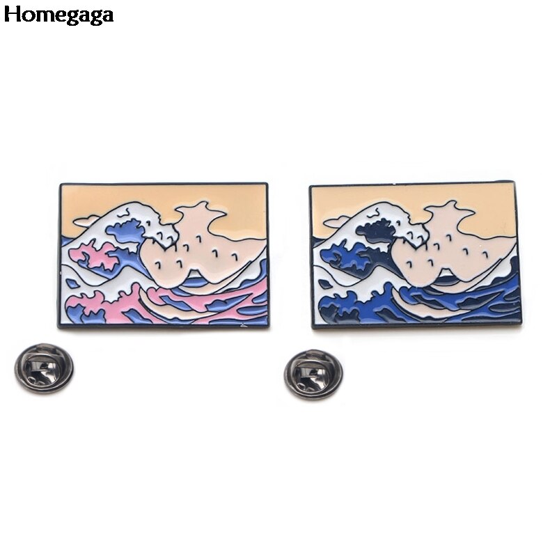 Homegaga De Grote Golf Van Kanagawa Zink Tie Pins Rugzak Kleding Broches Voor Mannen Vrouwen Hoed Decoratie Badges Medailles D1655