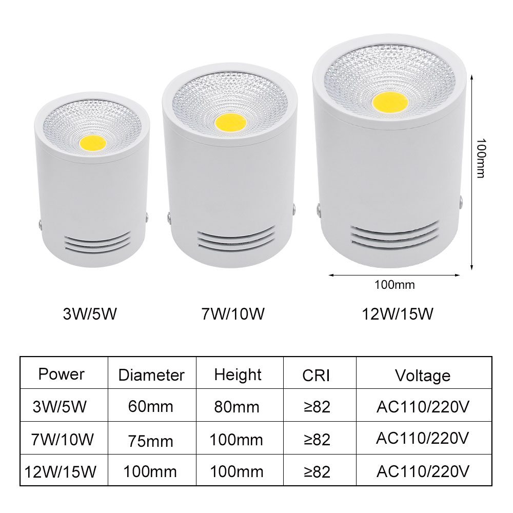 Oppervlak Gemonteerde Led Downlight 3W 5W 7W 10W 15W Plafondlampen Spot Licht AC85-265V Binnenplafond Down Licht Decor Verlichting