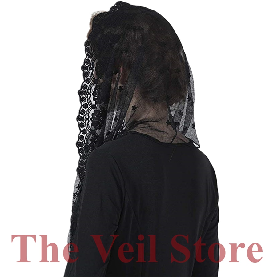 ISHSY mujeres bordado tul Mantilla de encaje capilla Velo para la Iglesia cubierta de cabeza de Latina Velo para misa Mantilla Velo de Novia Mantille
