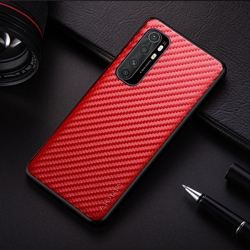 Funda de teléfono con textura de fibra de carbono para Xiaomi Mi Note 10 Pro, carcasa trasera suave de de para Xiaomi Mi Note 10 Lite: for Mi Note 10 / Red