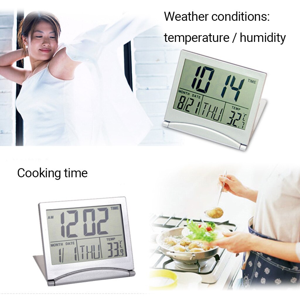 Folding LCD Digital Alarm Clock Desk Table Weather Station Desk Temperature Travel Ectronic Mini Alarm Clock Будильник