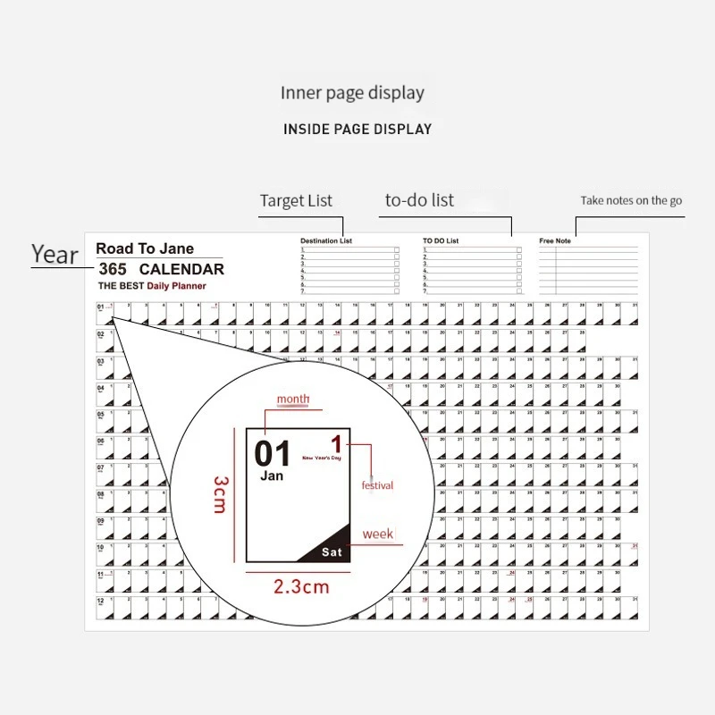 Calendar Planner Sheet Large Wall Calendar Kawaii ... – Grandado
