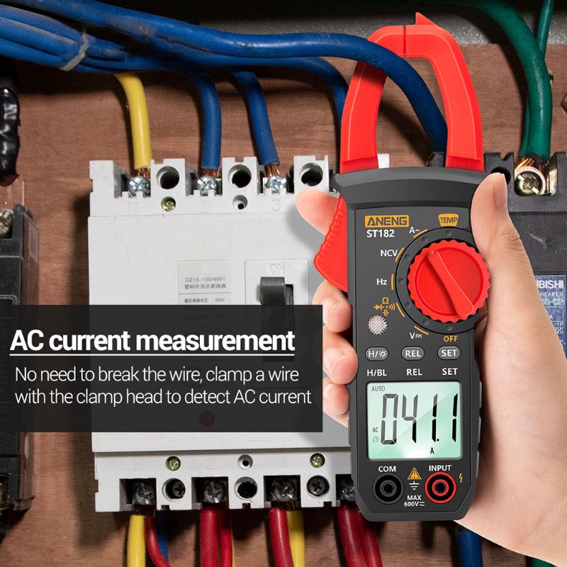 ST182 Digital Clamp Meter Ammeter AC Current Multimeter DC/AC Voltage Tester Amp Hz Capacitance NCV Ohm Temperature Test