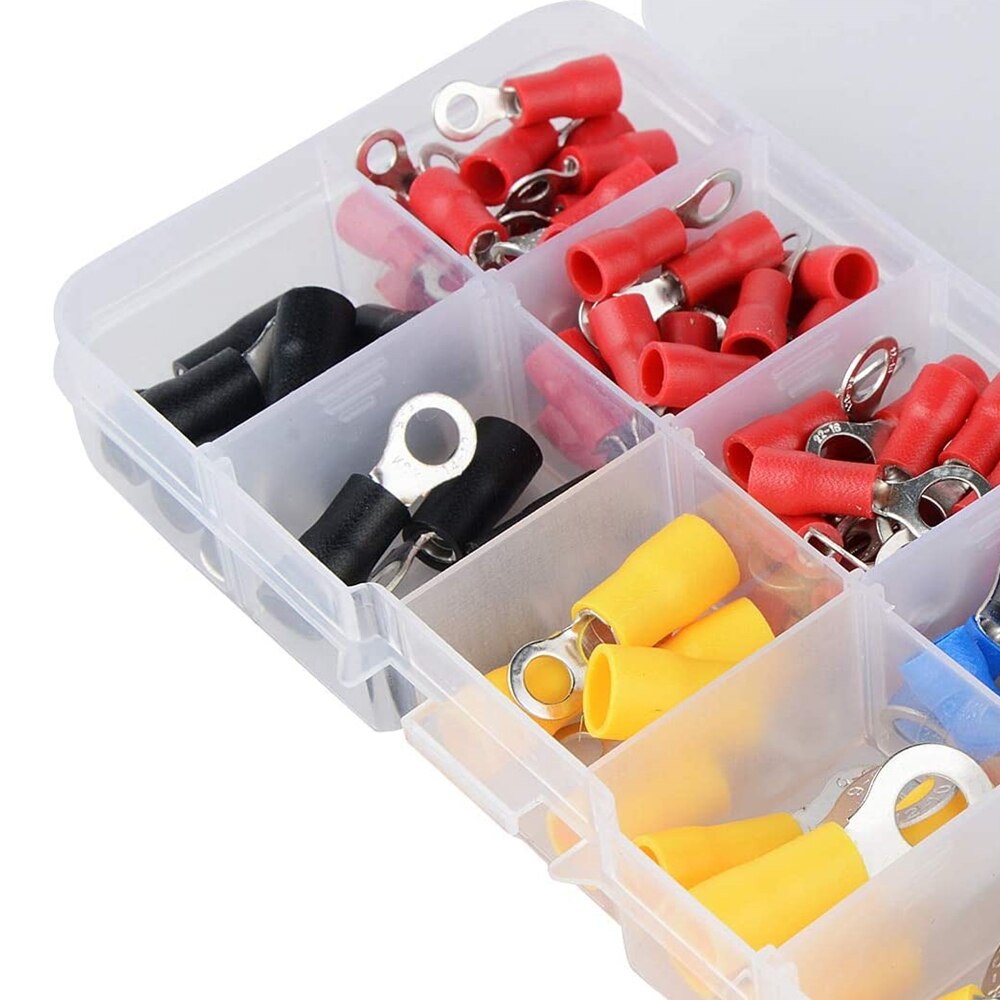 102Pcs/Box Terminals Electrical Ring With 10Kinds RV Terminal Crimp Connector Kit Set and Boxs, Copper Wire Insulated Cord Pin