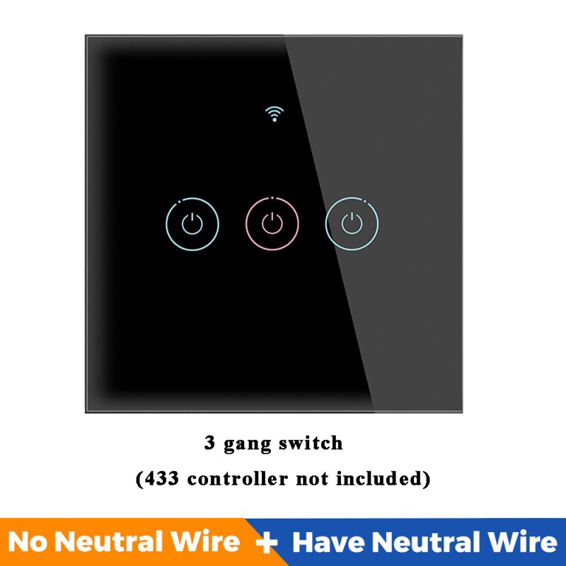 WIFI Smart Touch Light Switch APP Remote Control Supports Alexa Voice Control No Neutral Required AC 110V-240V 1/2/3/4gang Wall: 03