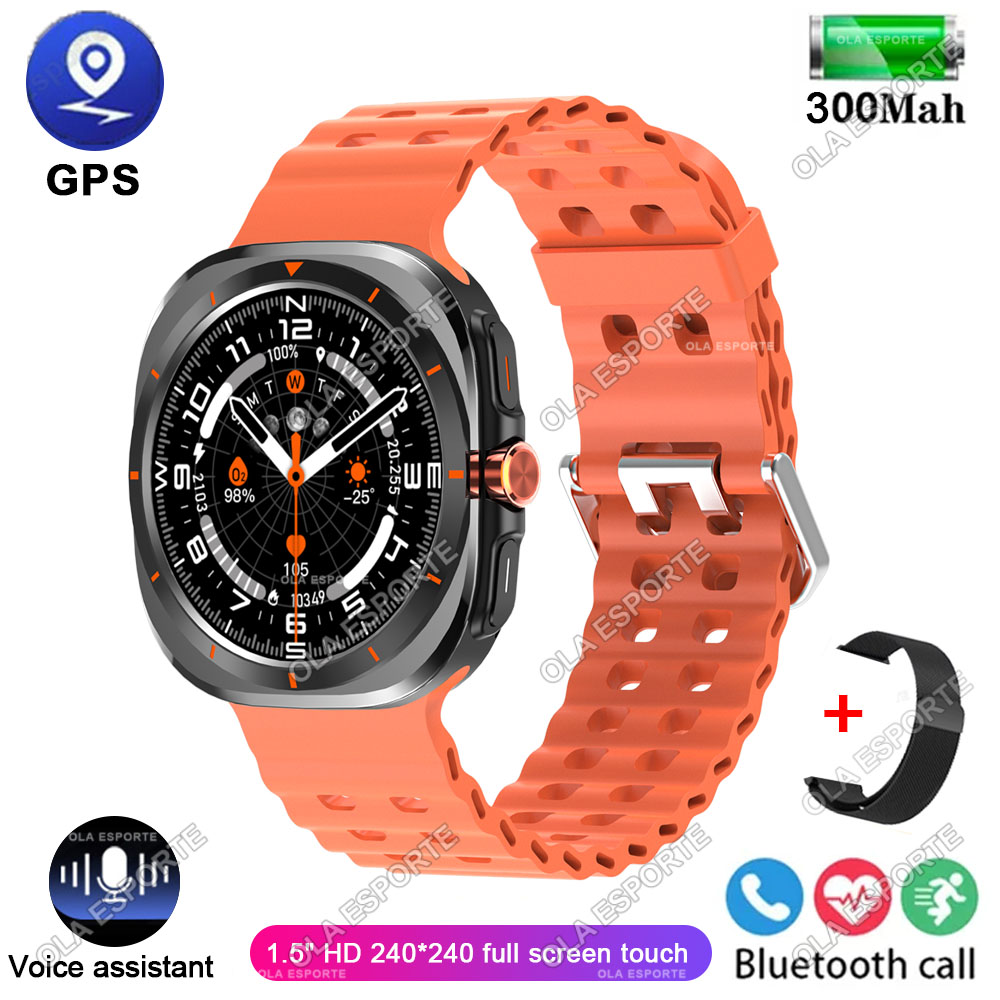Watch 7 Ultra GPS Smartwatch 1.52'' AMOLED BT Calls Blood Oxygen Monitoring Waterproof Outdoor Smart Watches for Man For Samsung: GRAY