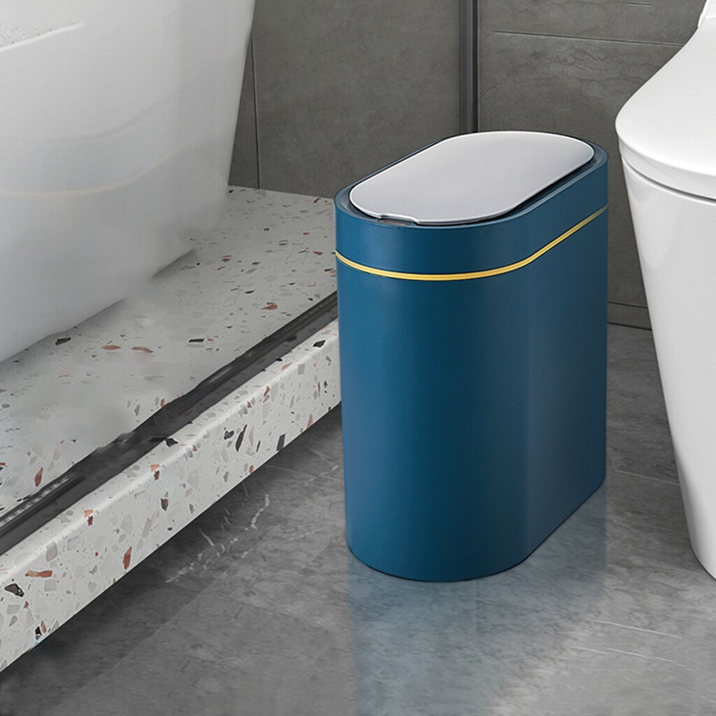 Home Smart Sensor Trash Can Electronic Washroom Sensor Bin Automatic Wastebasket Storage for Kitchen: Blue Dual Use