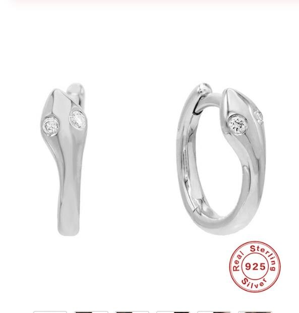 ROXI 925 Sterling Silver Snake Small Circle Hoop Earrings For Women Cubic Zircon Stone Earrings Animal Jewelry Punk Party: Silver