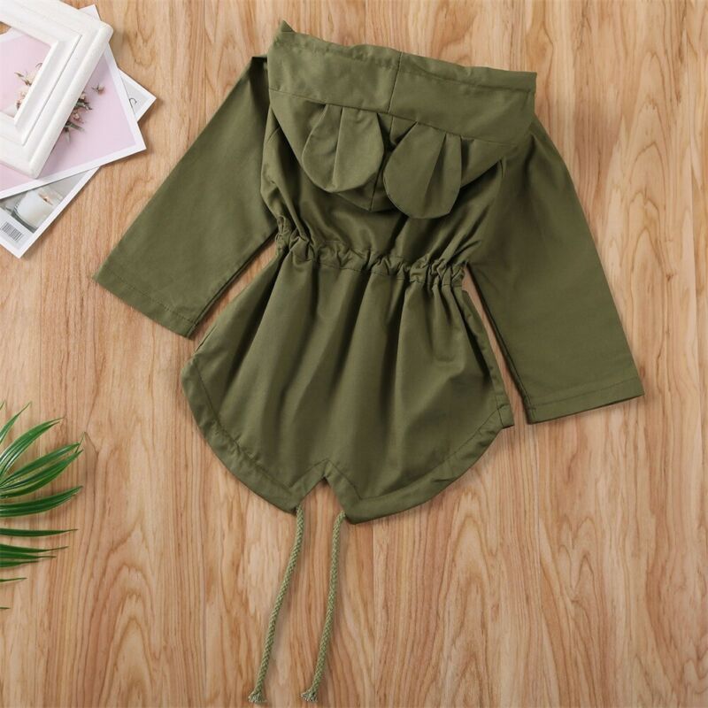 Børn trench efterår forår spædbørn drenge piger baby trench coat ensfarvet pink grøn enkeltradede ører hættebeklædning outwear