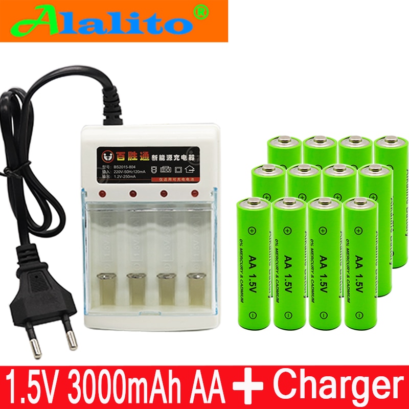 Tag 3000 MAH oplaadbare batterij AA 1.5 V Oplaadbare Voor Klok Speelgoed Zaklamp Afstandsbediening Camera batterij + lader