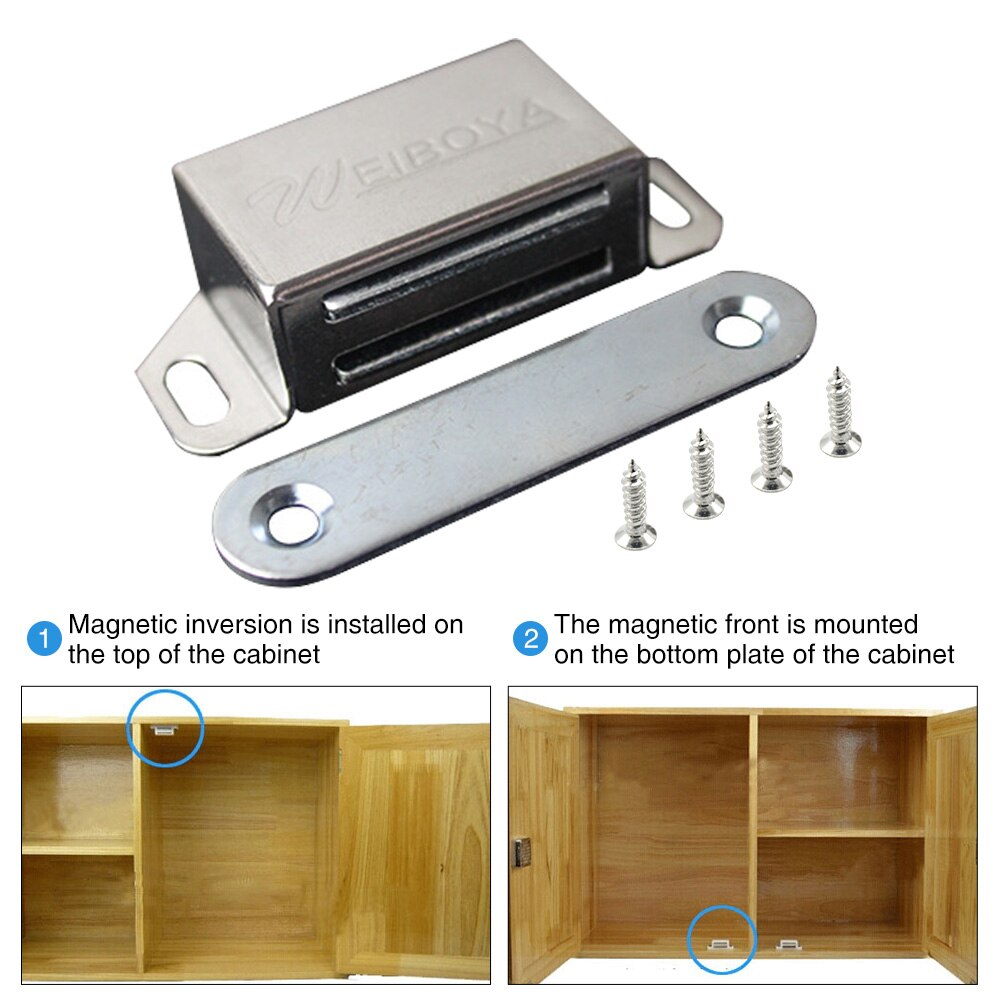 4 pièces Bruit Réduire Fermeture De Porte Meuble Prise Magnétique À tablettes Coulissantes pour charges Lourdes Home Hardware Loquets En Acier Inoxydable Cuisine