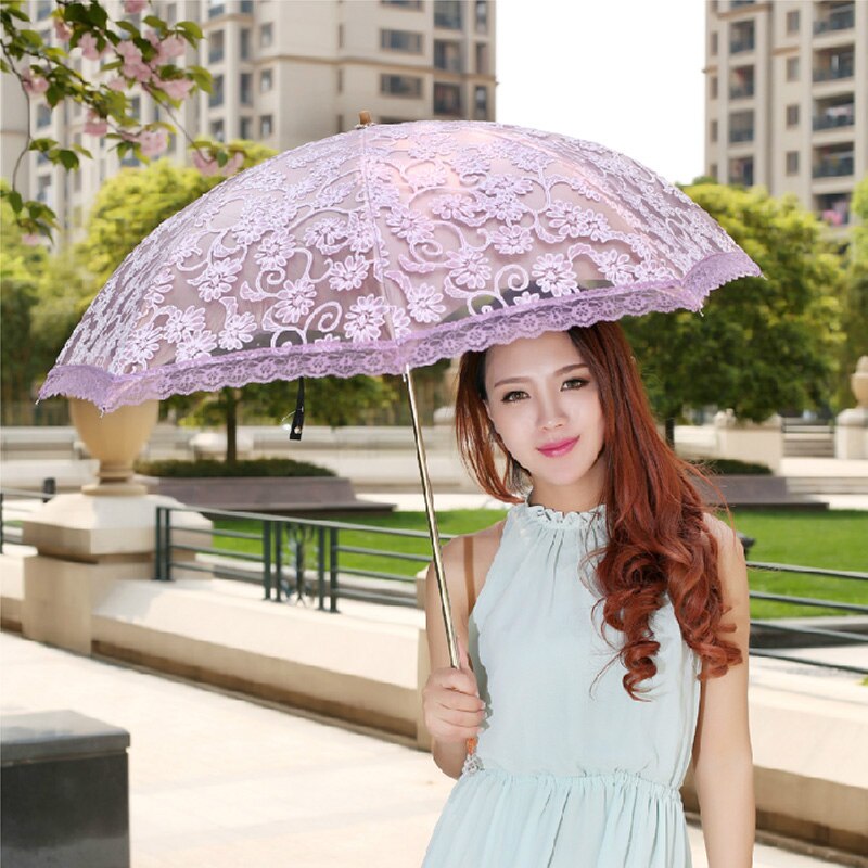 Paraguas de encaje bordado para mujer, sombrilla de verano para niñas, sombrillas para sol y lluvia, sombrilla portátil para mujer