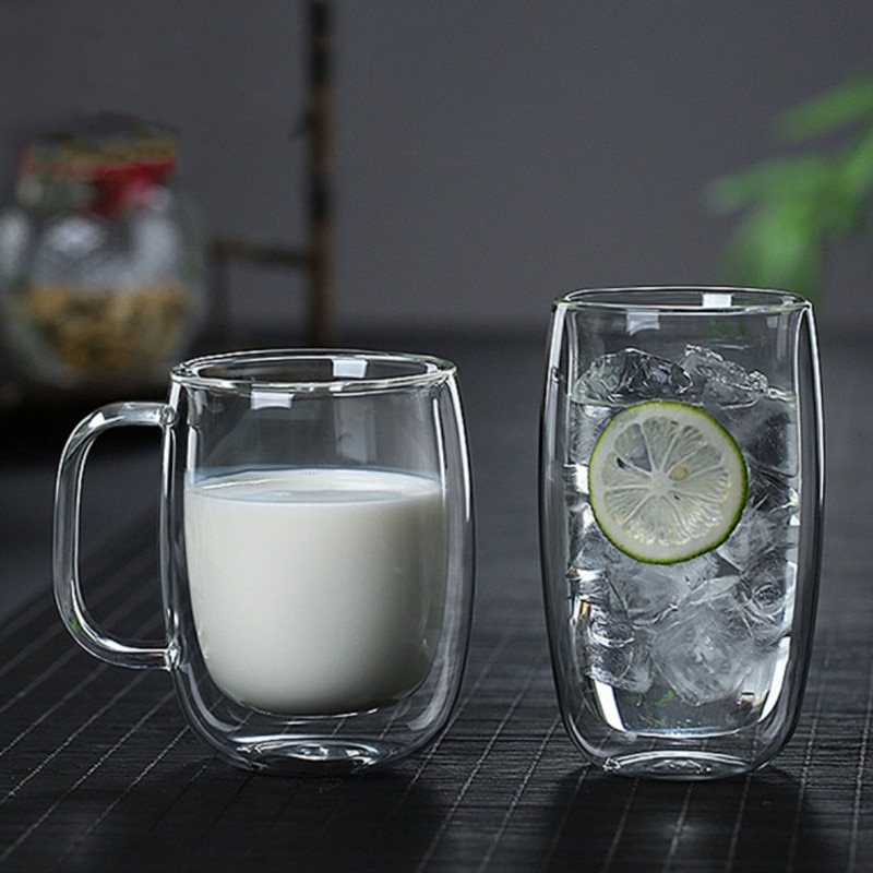 Heat Resistant Double Wall Glass Coffee Tea Cups And Mug Qith Double Bottom Clear Beer Wine Glass Cup 80/180/240/250/350/450ml