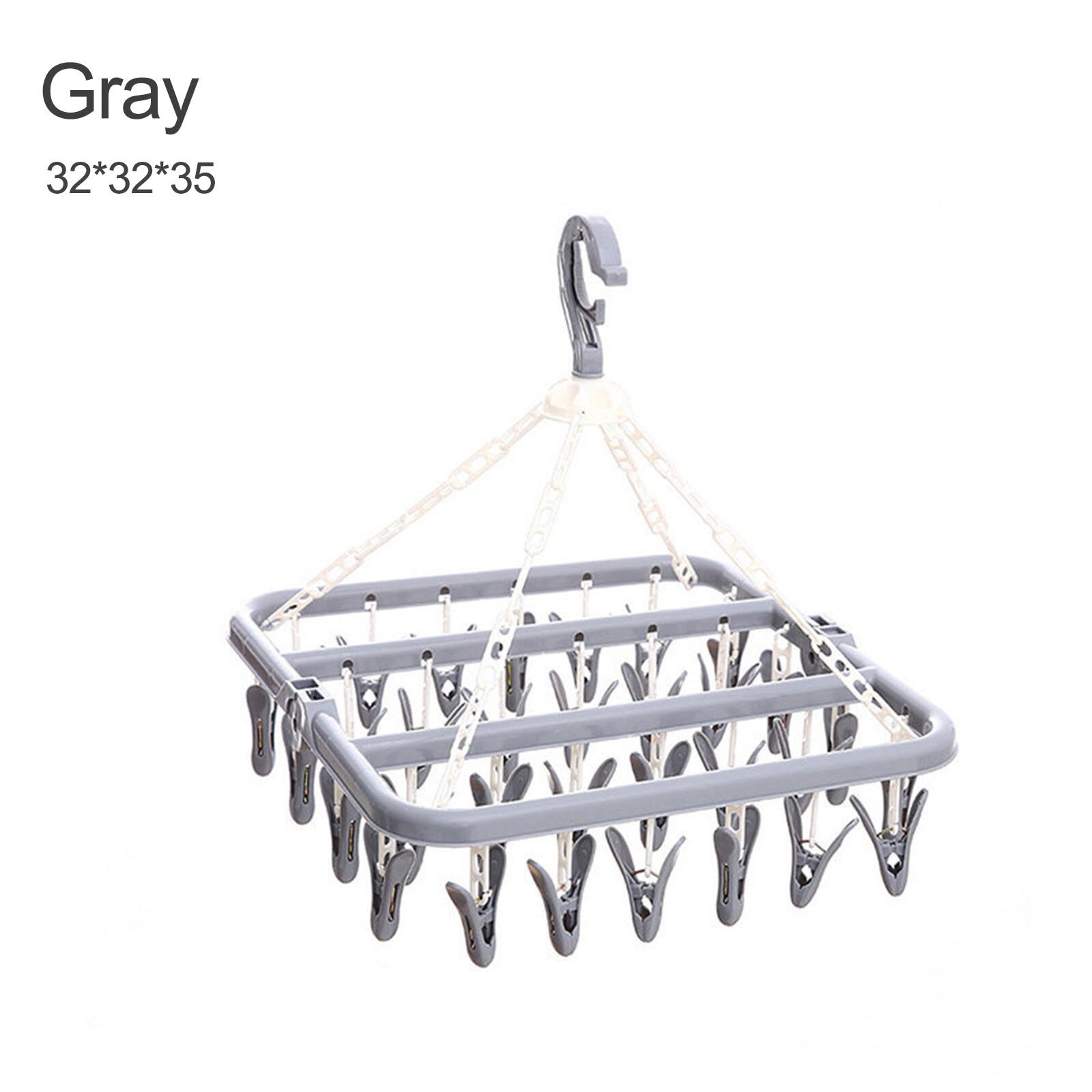 32 Indoor Socks Drying Rack Clips Plastic Foldable Clothes Hanger Dryer Windproof Socks Underwear Rack Children Space Saving: Gray 