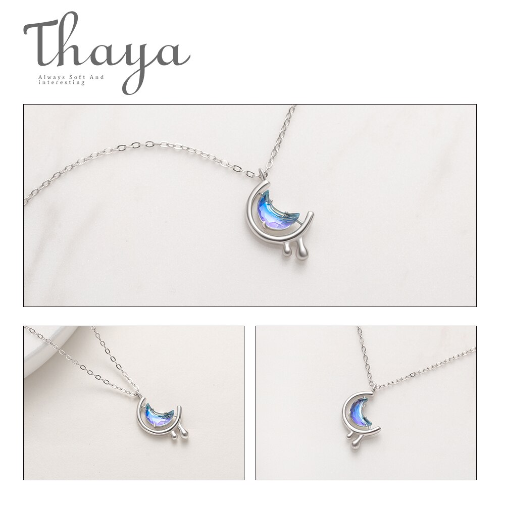 Thaya S925 Zilver Water In De Maan Ketting Blue Moon Bohemen Vrouwen Choker Ketting Voor Vrouwen Sieraden