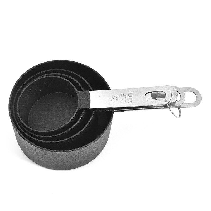 4 Stks/set Keuken Maatlepels Multifunctionele Maatbeker Rvs Handvat Meetinstrumenten Keuken Gadgets: black cup