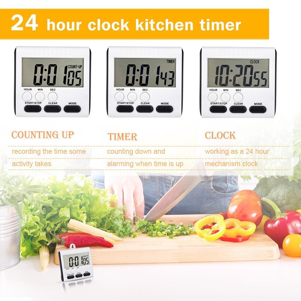 Digital kitchen Timer Large LCD Display Screen Timer Countdown Clock with Loud Alarm Retractable Stand Magnet Hanging Bracket