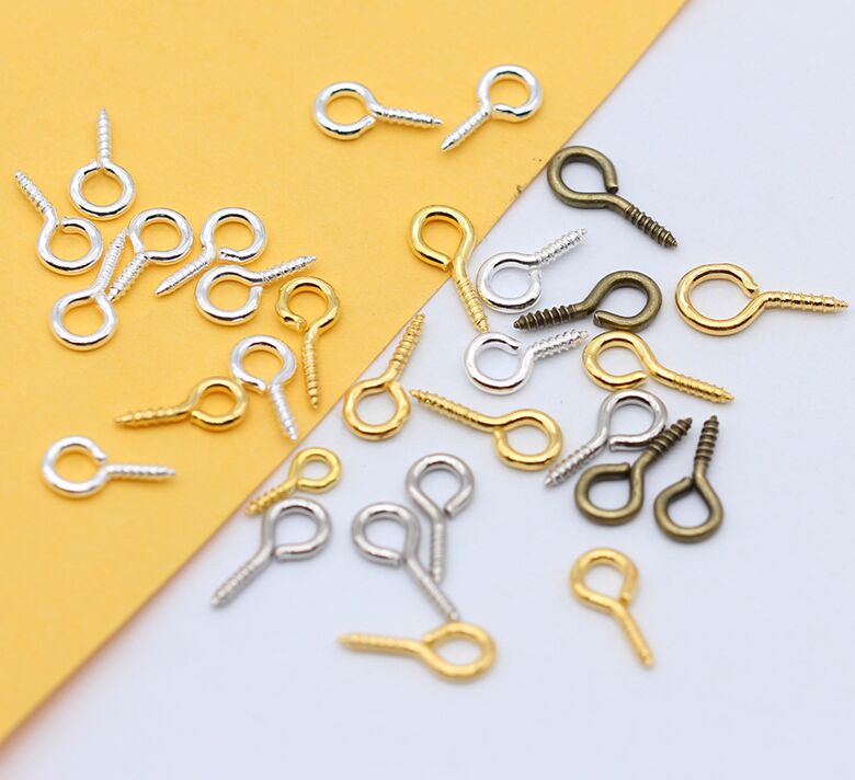 Chevilles à œil plaquées argent or 200p 8/10/12/13mm | Épingles à Bail supérieures, fermoirs de vis, œillets à crochet filetés avec boucle pour perles semi-percées, broche: randomly mix colors / 4x8mm