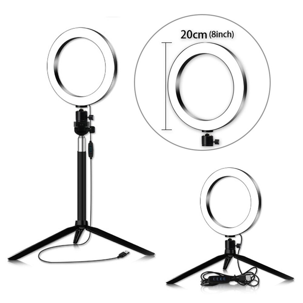 5 in 1 LED ring light 20 cm dimmable USB light for photography camera studio makeup telescopic tripod selfie frame