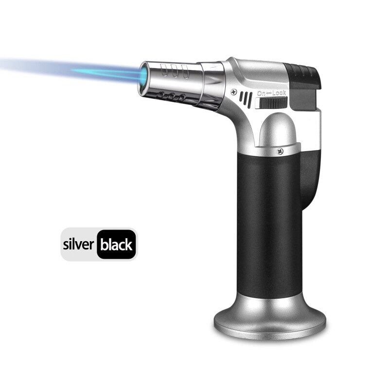 Cigaratte Aansteker Bbq Butaangas Torch Winddicht Verstelbare Vlam Aanstekers Voor Keuken Outdoor Camping: C Silver