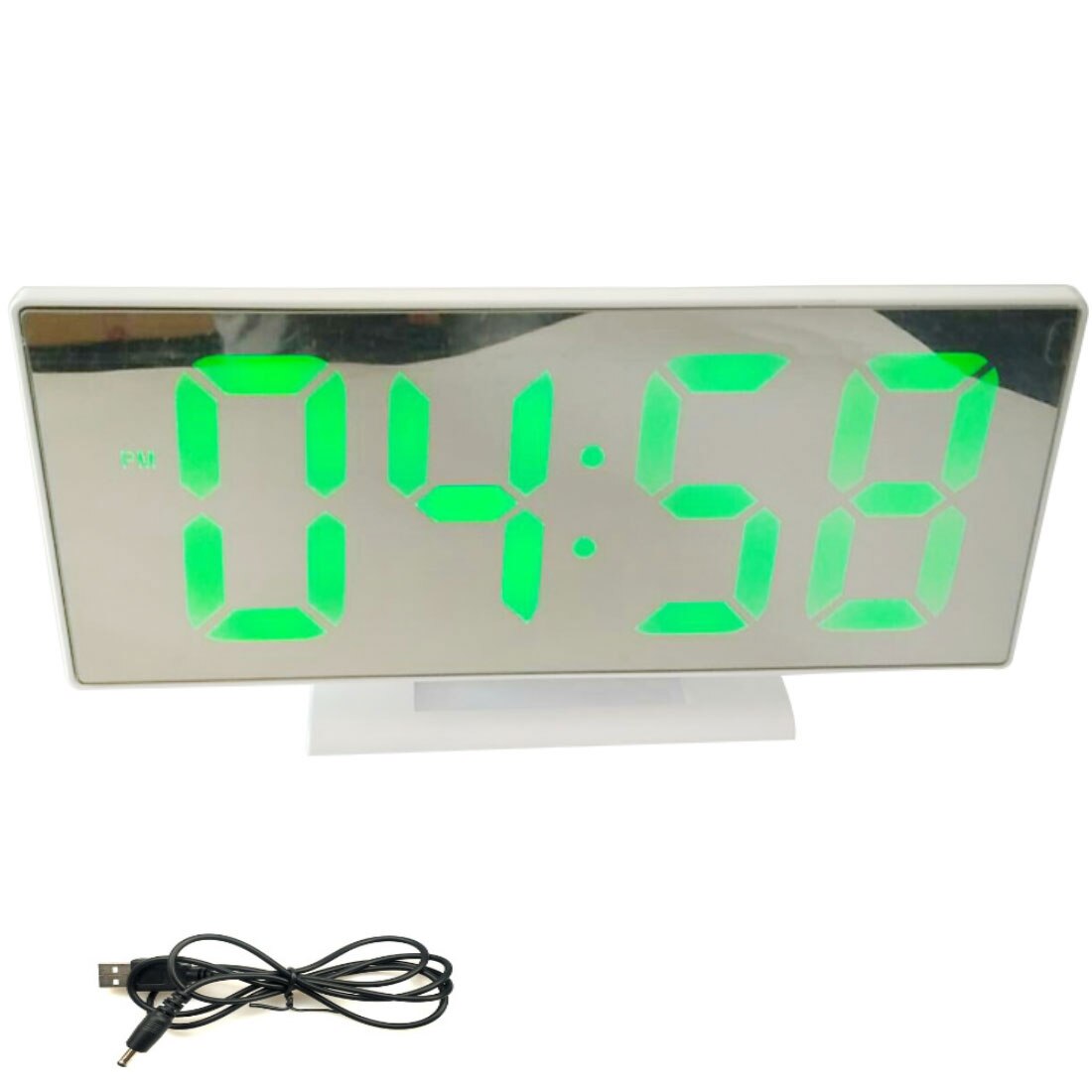 Multifunction Digital Alarm Clock LED Mirror Electronic Clocks Large LCD Display Digital Table Clock with Temperature Calendar: White and Green