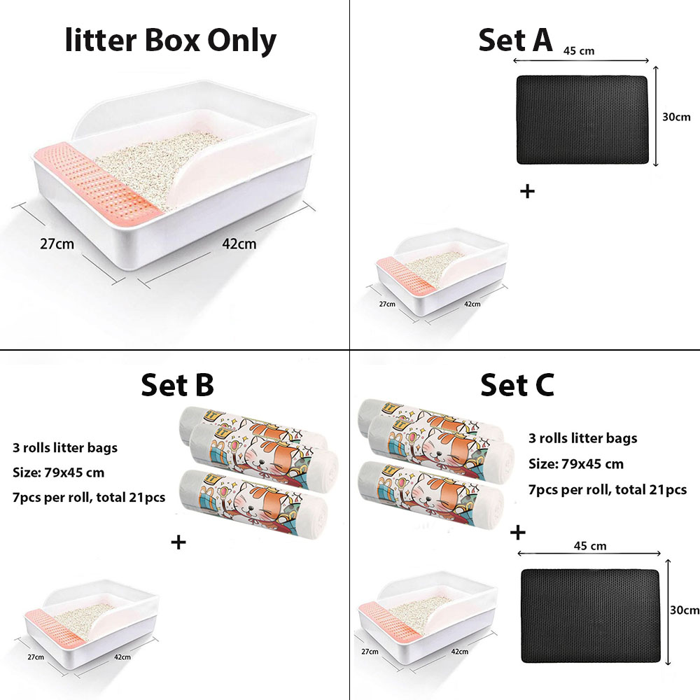 Cat Litter Box Toilets Semi Closed Cat Litter Tray Sandbox Square Semi-closed Anti-splash Deodorant Sandpit Small Cute 3 Colors: pink 42x27x15 cm / Set A