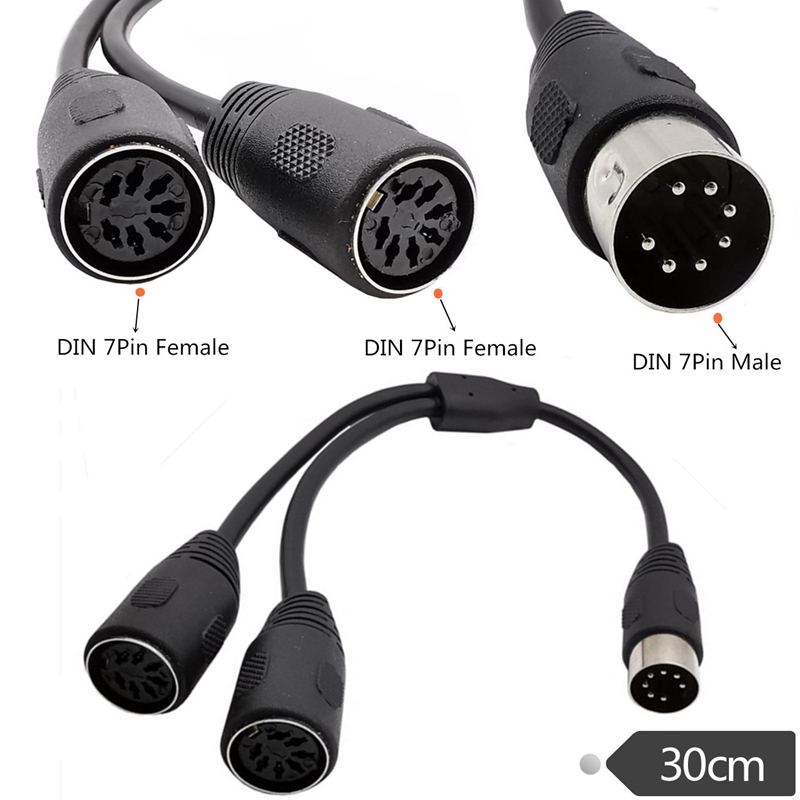 DIN 7-Pin MIDI Cable Splitter Y Adapter 7-Pin Male to 2 Female 0.25M Cable: Default Title