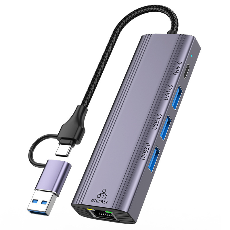 Type C USB to RJ45 Network Card Converter 1000Mbps Ethernet Extend Adapter 5Port USB HUB Cable Splitter Phone Data Transfer Dock: Default Title