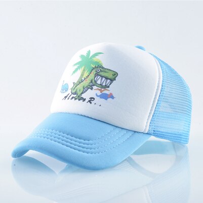 Bonés de beisebol de malha crianças adorável dos desenhos animados dinossauro snapback chapéus para o bebê meninos e meninas ao ar livre crianças respirável sol ossos boné: Blue1