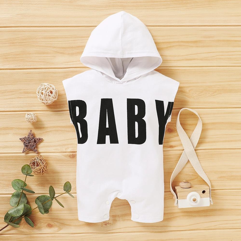 Patpat Zomer Baby Stijlvolle Brief Afdrukken Hooded Jumpsuits Voor Baby Jongen Een Stukken Jumpsuits Kleding