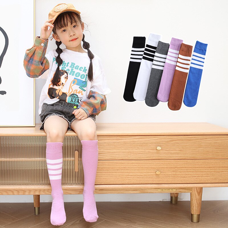 1 Pair Spring Autumn Winter Cotton Lace Double Needle Children Breathable Socks Solid Baby Girls Knee Socks School