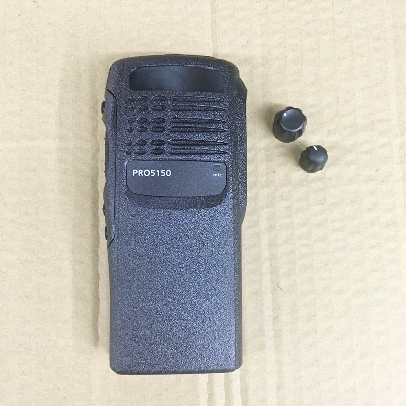 La carcasa de tapa delantera para motorola Pro5150 walkie talkie con 2 pomos, bloqueo de altavoz, etiquetas, placa, cubierta antipolvo