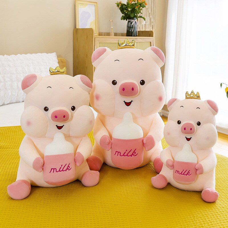 Cartoon Crown Baby Bottle Pig Plush Toy Cute Pig Doll Pillow Ragdoll Children&#39;s Birthday подушки декоративные