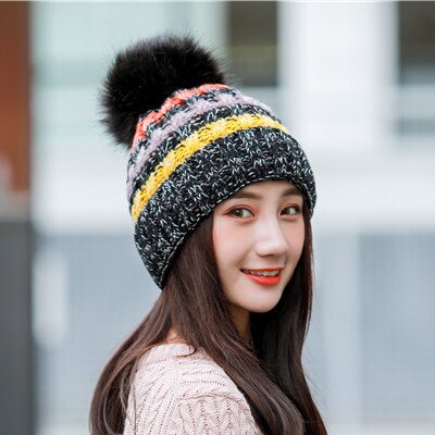 Dames muts warme winter outdoor pompon muts voor koud weer: Geel