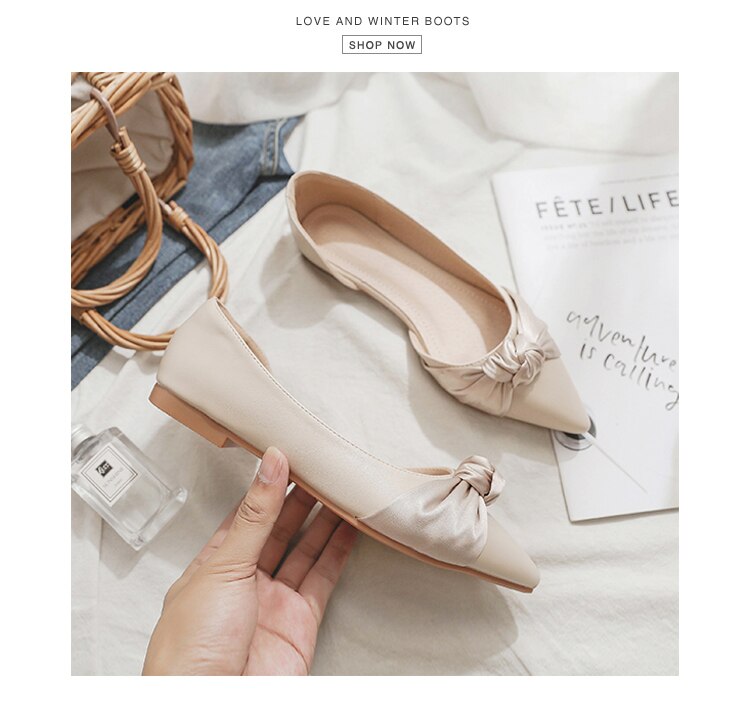 Silk Knotted Casual Flat Shoes Woman Spring Summer Breathable Comfortable Soft-soled Shoes Pointed Toe Shallow Flat Women Shoes