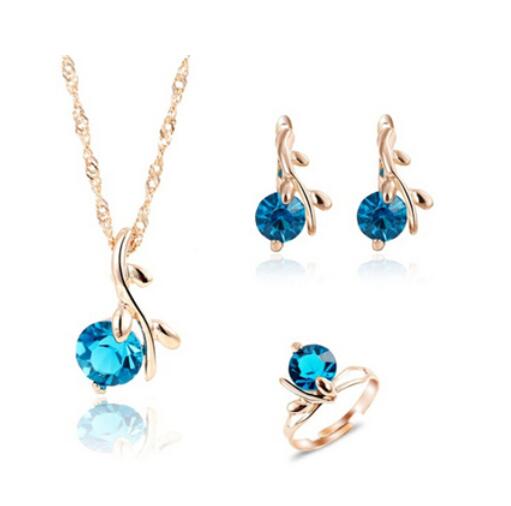 Neue Champagner Gold Farbe Kristall Kirsche Schmuck setzt Für Frauen Hochzeit Party Einstellbare Ring Schlüsselbein Kette Zweig Ohrringe: F235