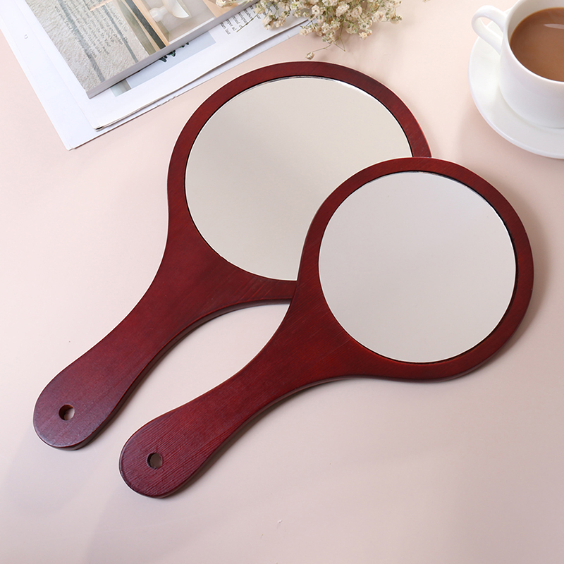 Rund trä vintage handspegel smink sminkspegel portabel hd rund trä vintage handspegel sminkspeglar med handtag